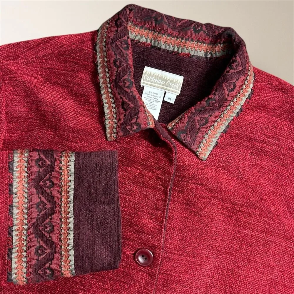 Vintage Coldwater Creek M Red Wool Blend Textured‎ Jacket Blazer Button Front